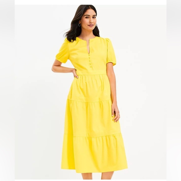 LOFT Dresses & Skirts - NWT Ann Taylor LOFT yellow tiered cotton poplin dress 10 12
